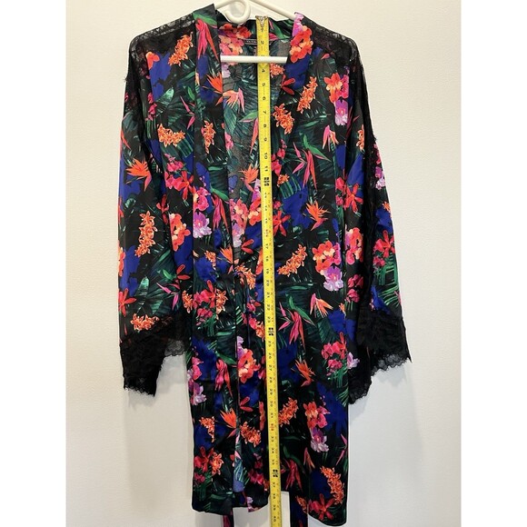 Victoria Secret Robe XL XXL Black Tropical Kimono Lace Trim Luxe Collection VS - Picture 9 of 10